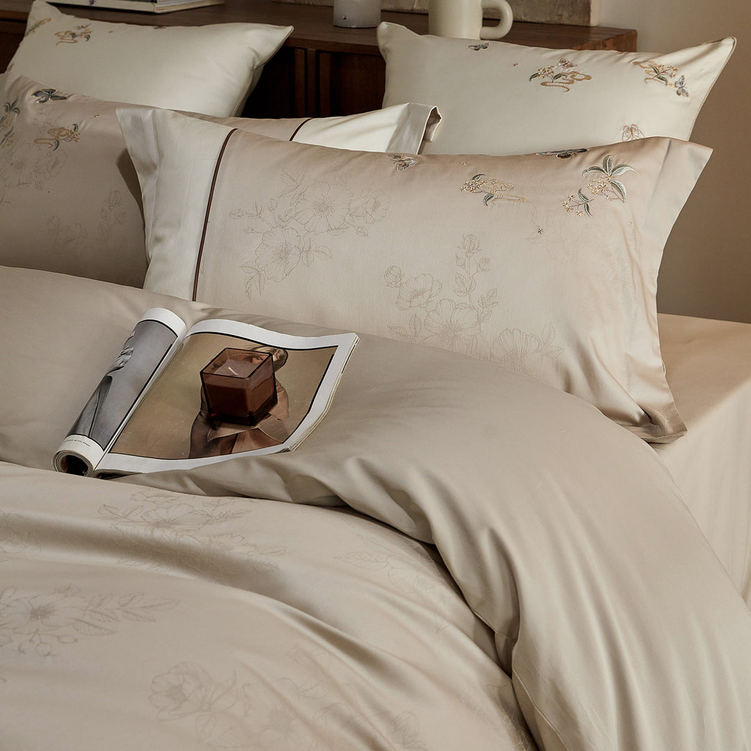 Embroidered Floral Cotton Sateen Duvet Cover Set