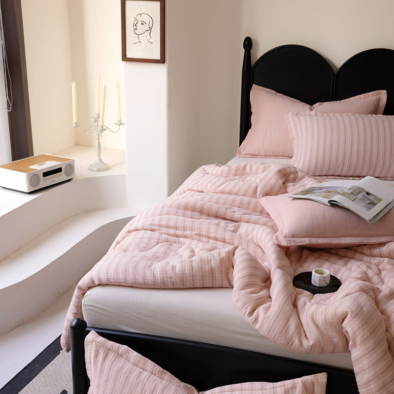 Striped Quilted Cotton-Blend Comforter and Pillowcase Set
