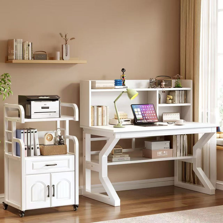 Multifunctional wooden cart with shelves and drawers Stornfield