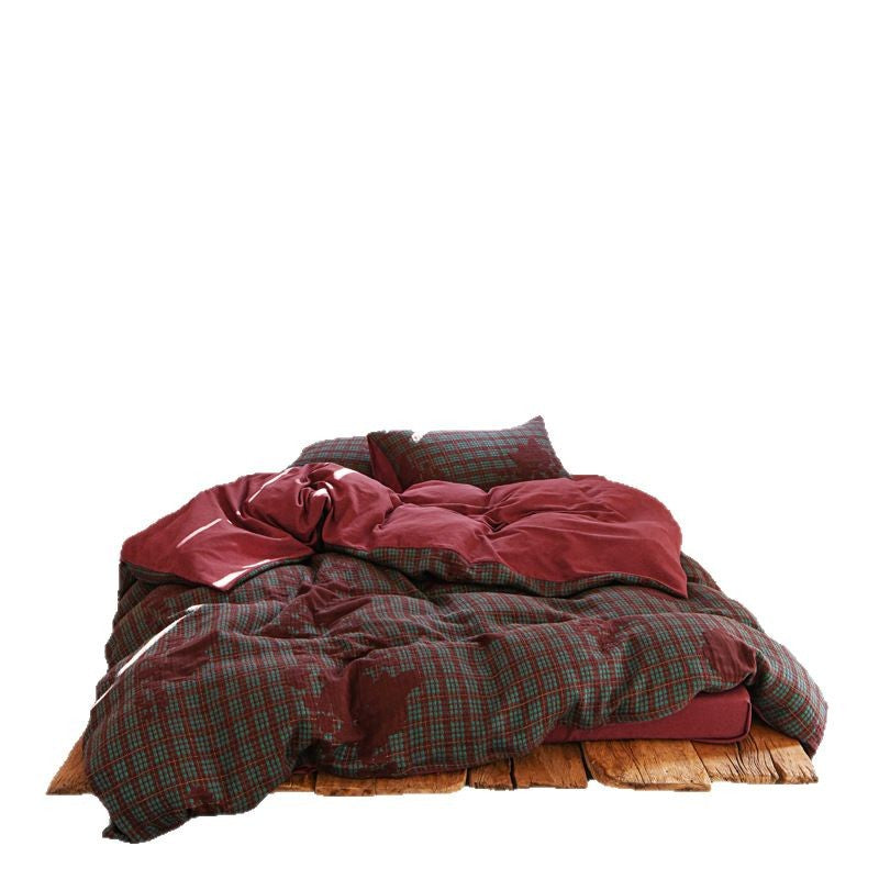 Reversible Plaid Cotton-Flannel Duvet Cover Set with Brushed Microfiber Reverse