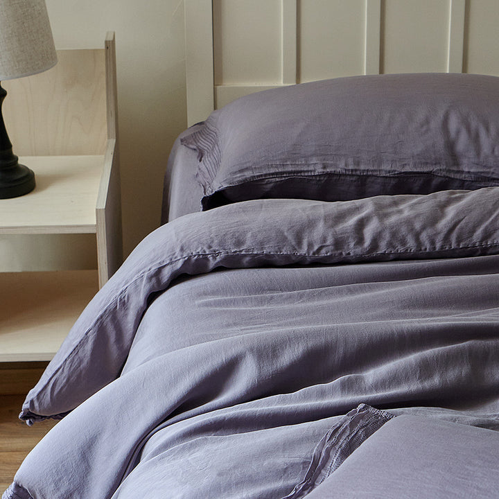 Washed Linen Duvet Cover Set with Textured Fringe Hem