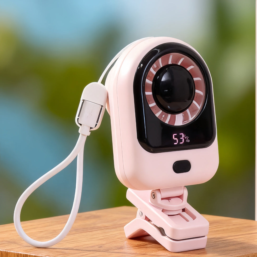 Women's Portable Mini Fan with Digital Display and Flexible Mount Stornfield