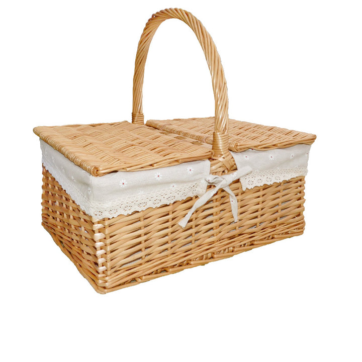 Women braided basket with checked lining and decorative lace trim Stornfield