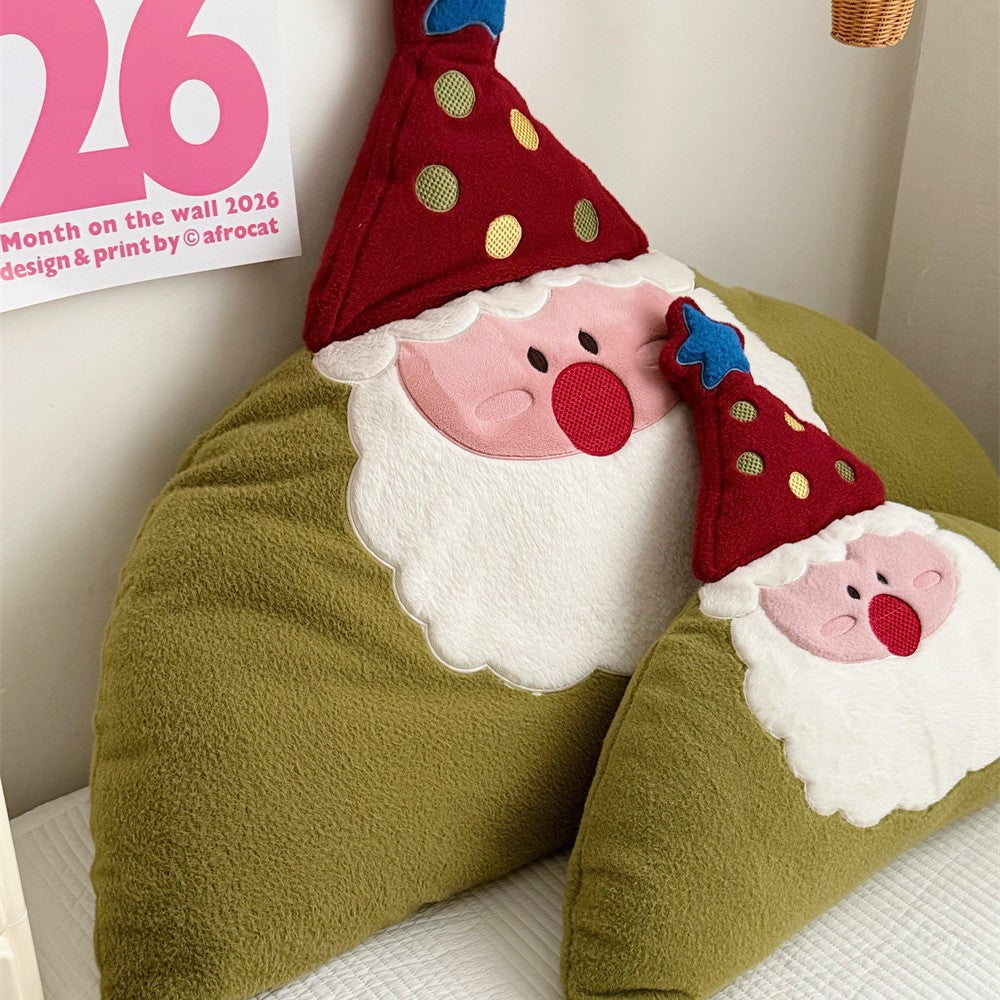 Christmas cuddle pillow in Santa face with soft plush cover and appliqués