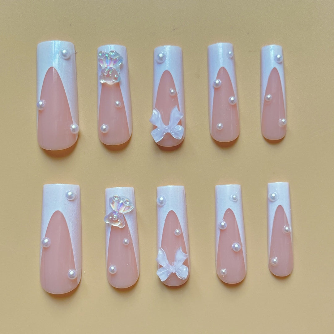 Decorative Press-On Nail Extensions with Floral Accents Stornfield