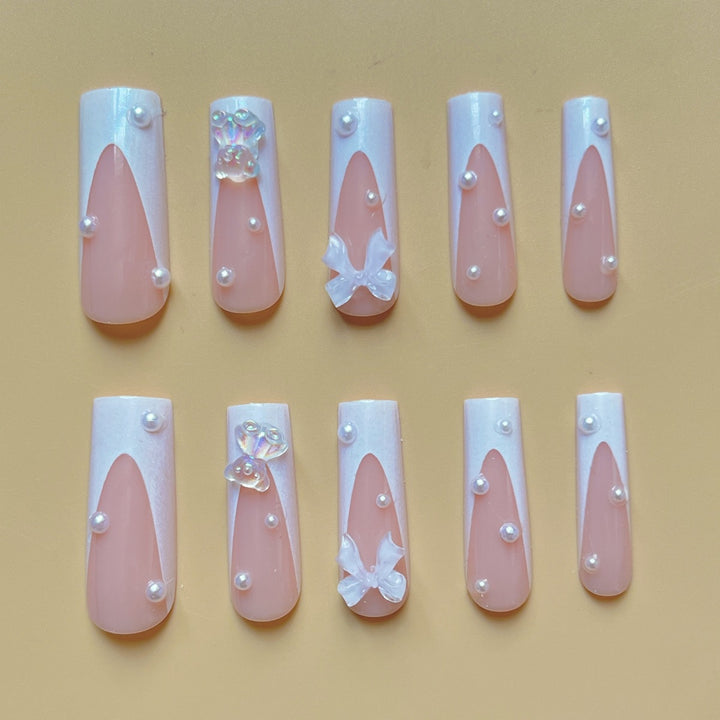 Decorative Press-On Nail Extensions with Floral Accents Stornfield