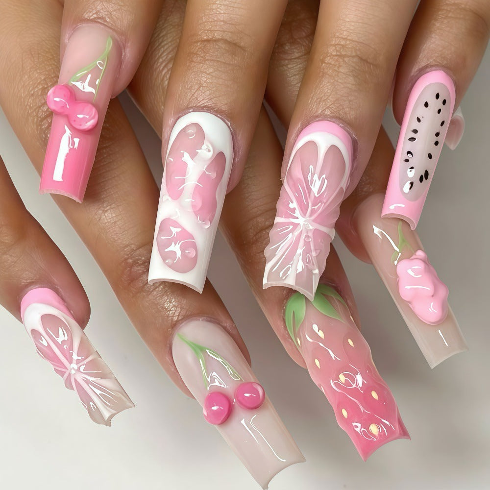 Artificial nails with strawberry and cherry designs Stornfield