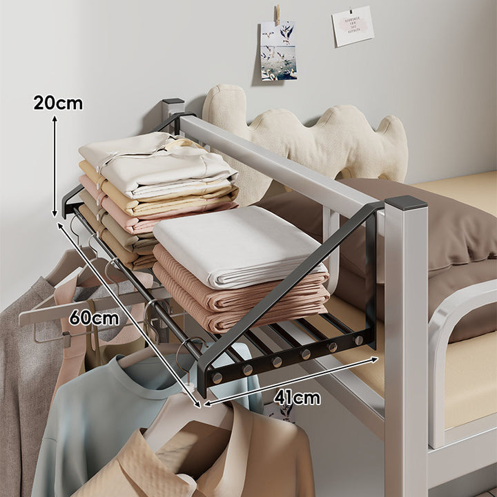 Bed-Frame Overhead Clothes & Linen Rack with Hanger Bar and Foldable Shelf