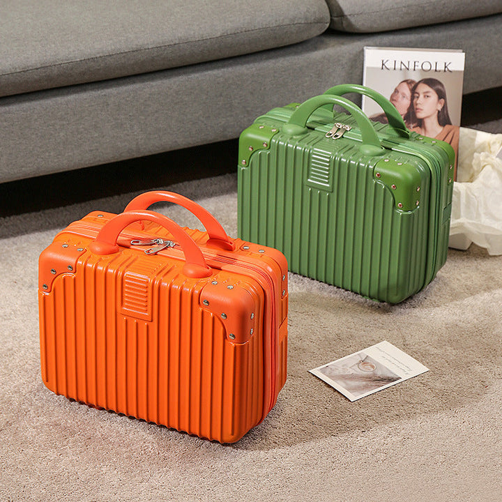 compact hard-shell travel vanity cosmetic and tech organizer with ribbed shell reinforced corners removable padded insert Stornfield