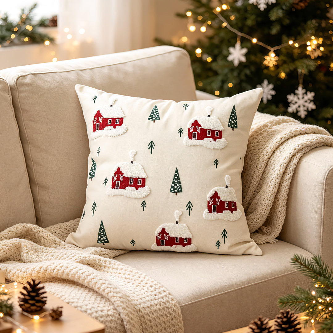 Tufted Chenille Embroidered Holiday Throw Pillow Covers