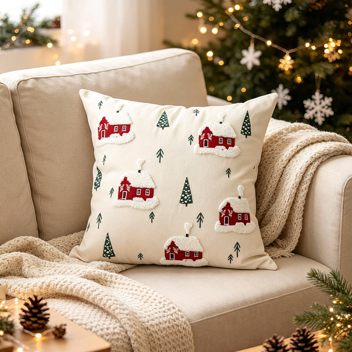 Tufted Chenille Embroidered Holiday Throw Pillow Covers