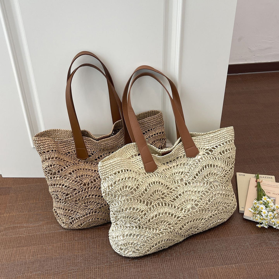 Handwoven macrame bag with leather handles Stornfield
