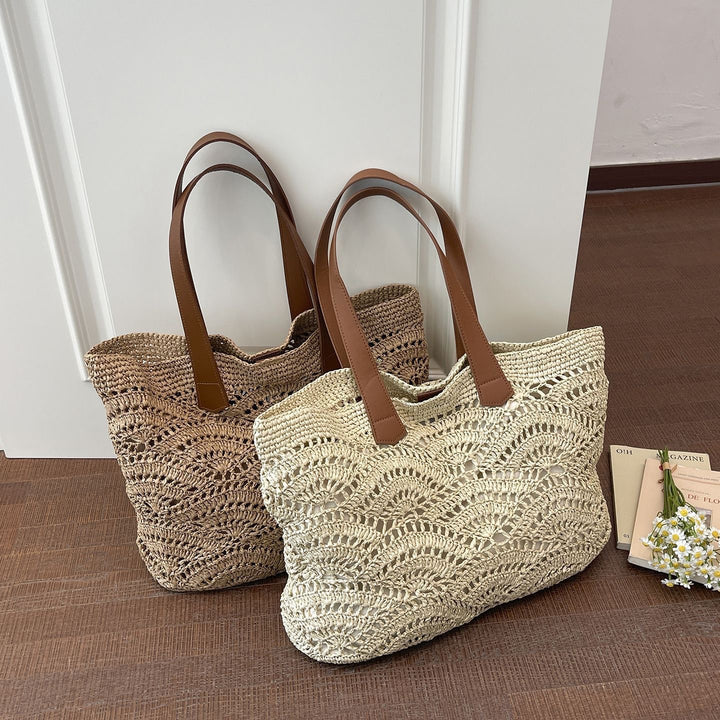 Handwoven macrame bag with leather handles Stornfield