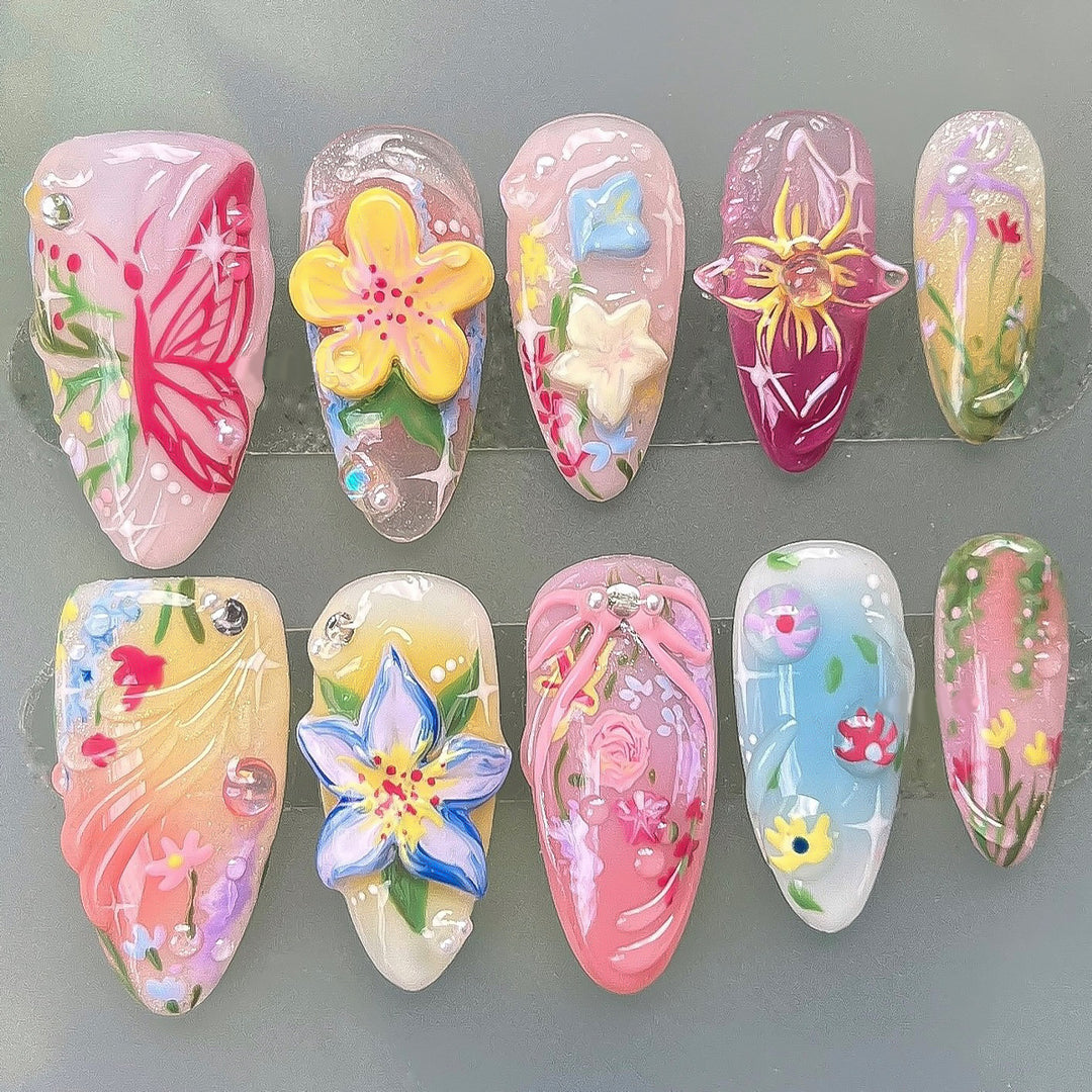 Artistic and decorated stiletto artificial nails Stornfield