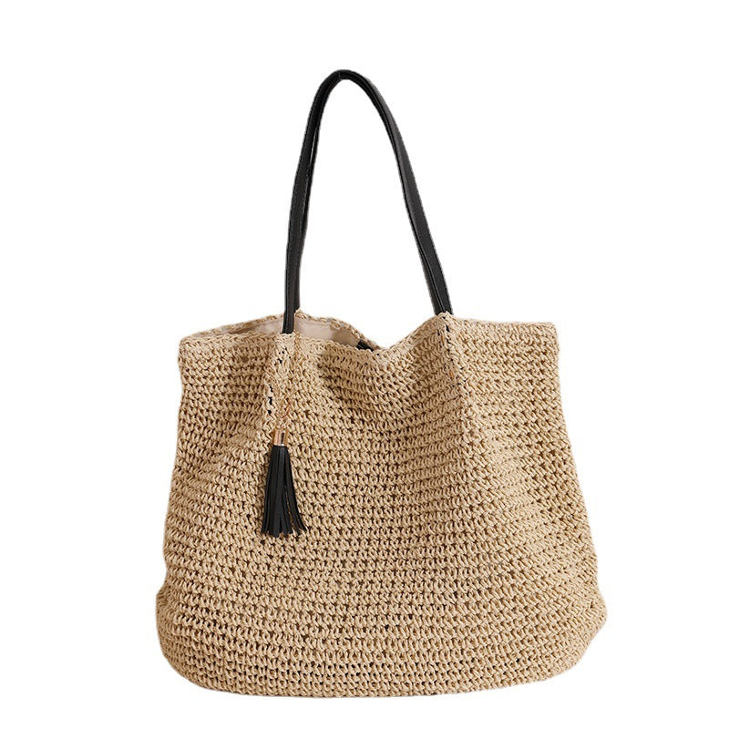 Durable basket bag with synthetic leather handle reinforcement Stornfield