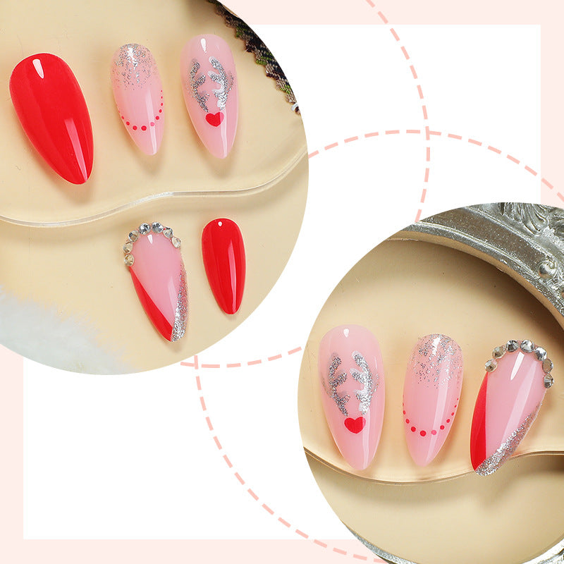 Artistic Press-On Nail Set with Heart and Glitter Accents Stornfield