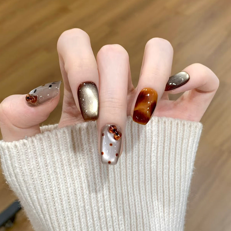Artistic Glossy Press-On Nail Set with Embellishments Stornfield