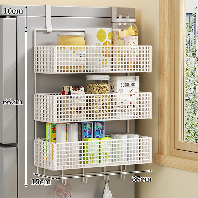 Over-the-Fridge Stacked Metal Mesh Hanging Storage Basket