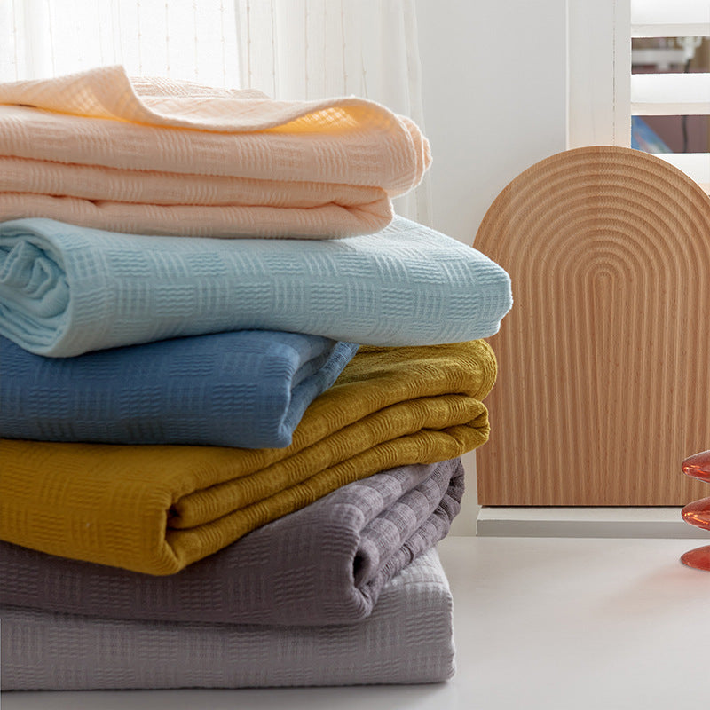 Textured Waffle Knit Cotton Throw Blanket