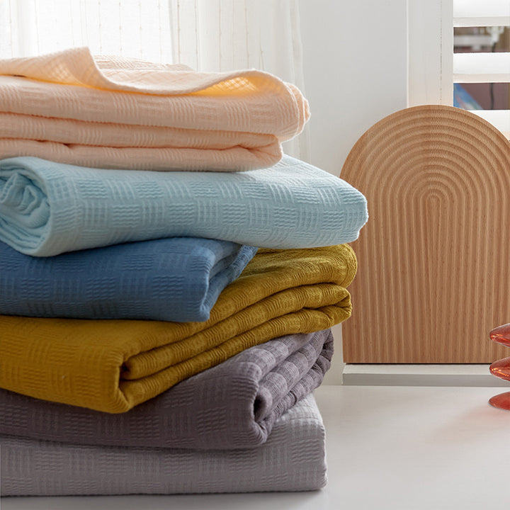 Textured Waffle Knit Cotton Throw Blanket