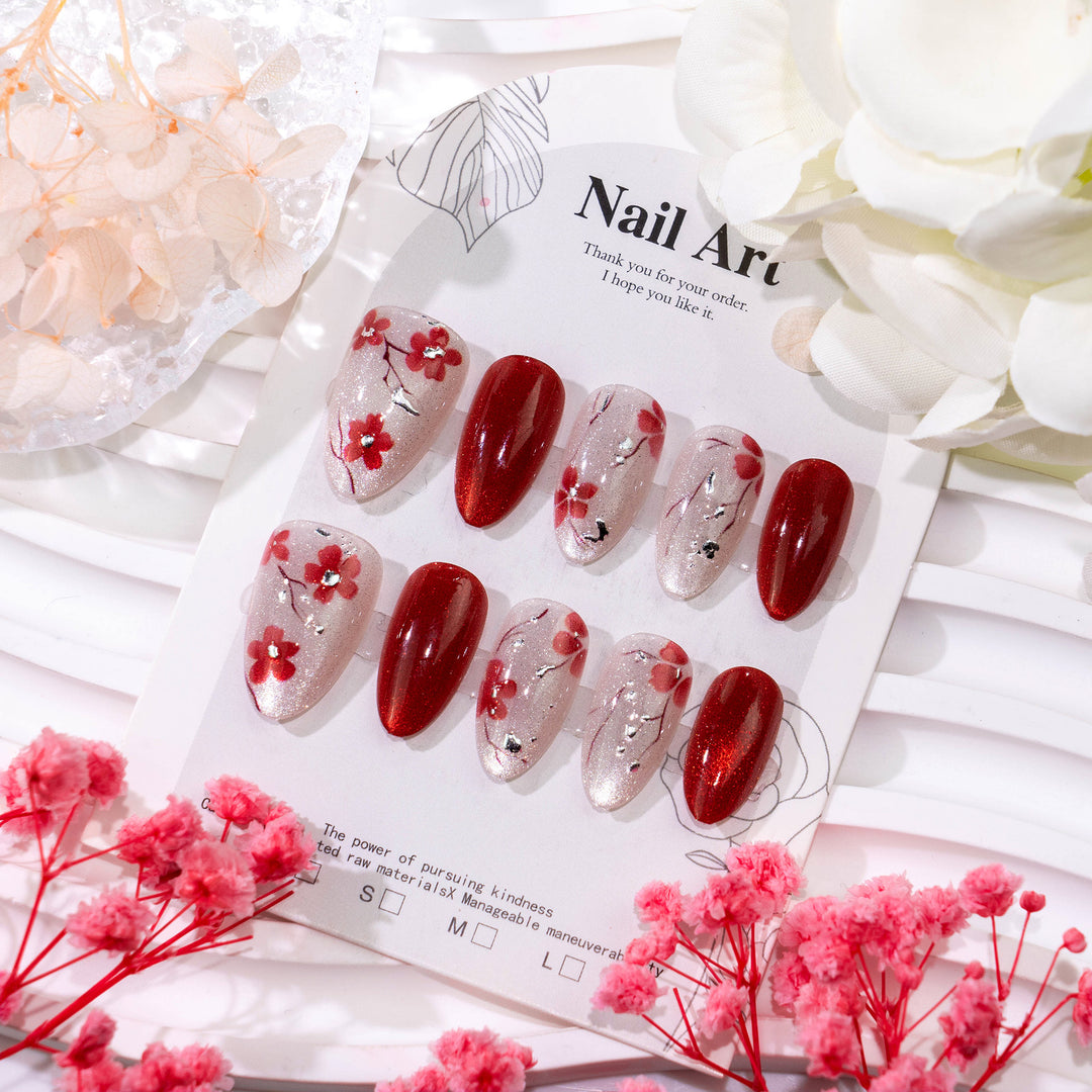 Cherry Blossom Decorated Press-On Nails