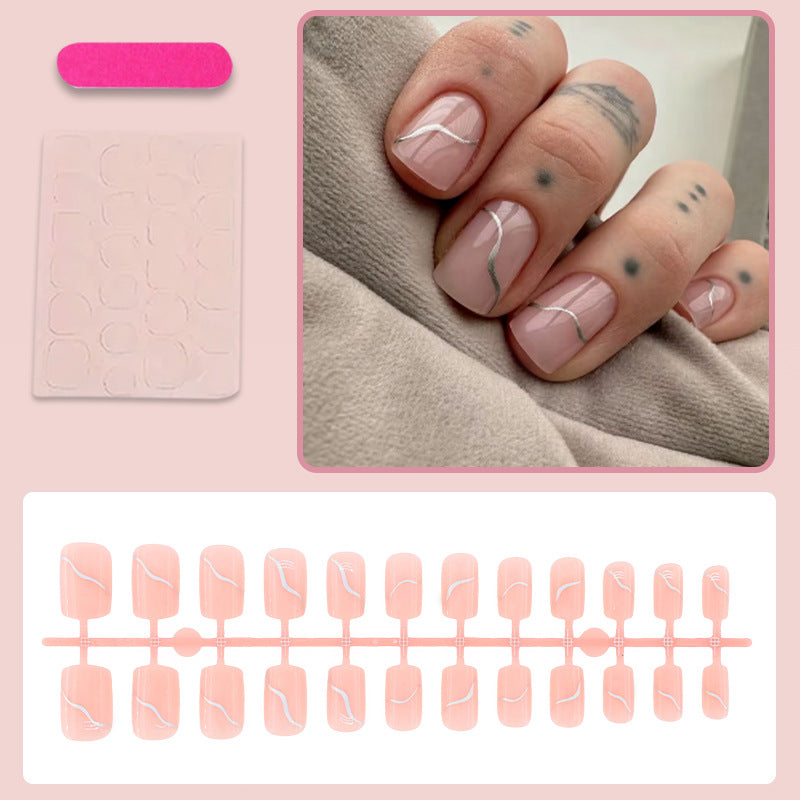 Acrylic nail set with elegant wave lines and shimmering accents Stornfield