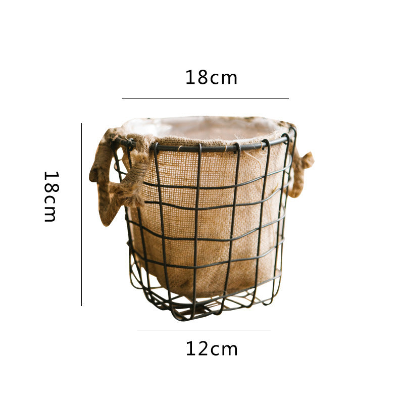 Decorative storage basket made of wire and linen Stornfield