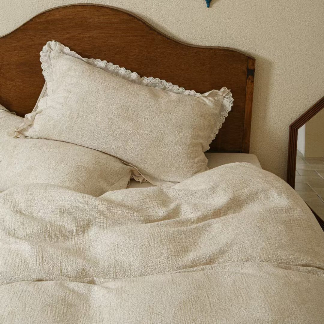 Reversible Linen-Cotton Duvet Cover Set with Woven Geometric Texture