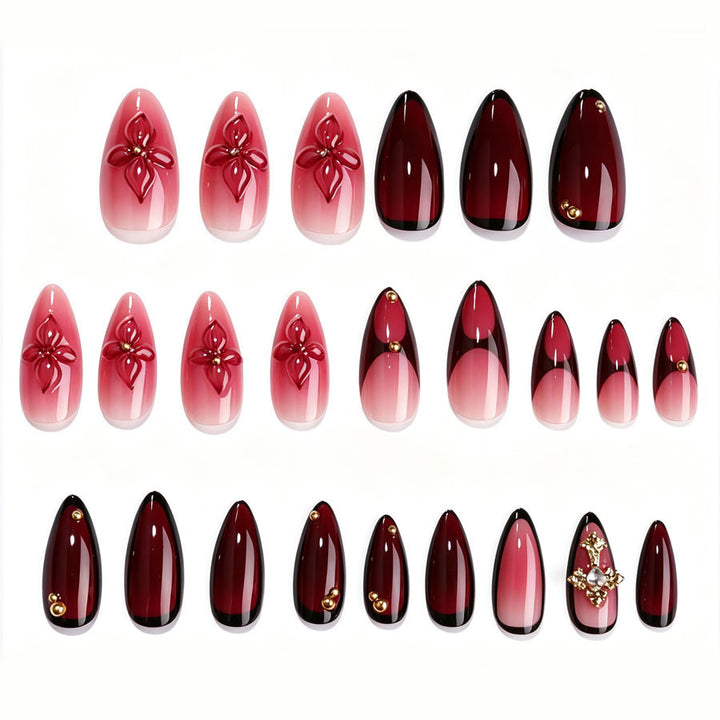 Artificial nail set with floral patterns and elegant accents Stornfield