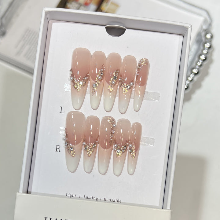 Elegant Stiletto Press-On Nail Art Set with Crystal and Pearl Accents Stornfield