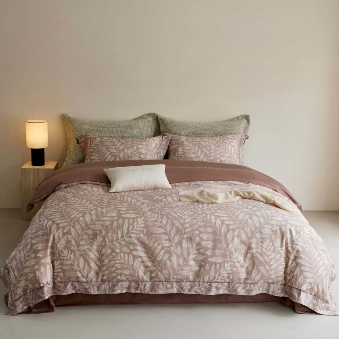 Reversible Cotton Sateen Floral Duvet Cover Set with Embroidered Hem & Pillow Shams