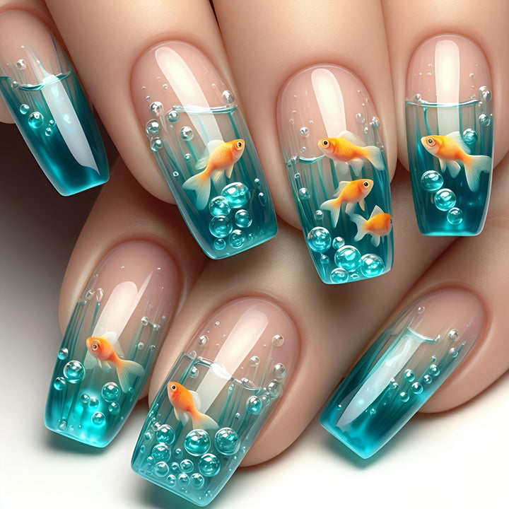 Creative art nails with maritime goldfish design Stornfield