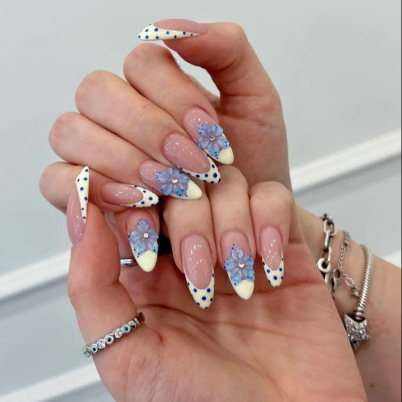 Artistic Press-On Nail Set with Floral and Polka Dot Design Stornfield