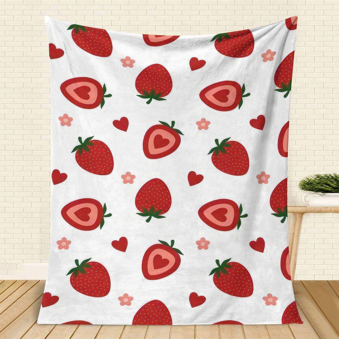 Strawberry Print Plush Throw Blanket
