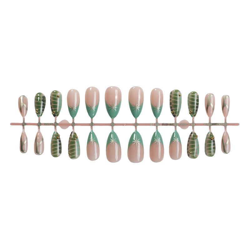 Decorative Press-On Nail Set with Unique Leaf and Ombre Designs Stornfield