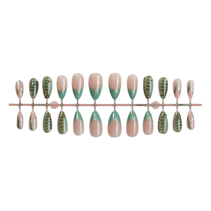 Decorative Press-On Nail Set with Unique Leaf and Ombre Designs Stornfield