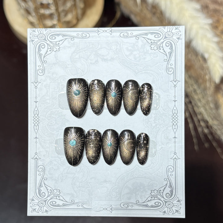 Decorative Press-On Nail Set with Celestial Accents Stornfield