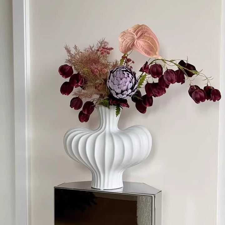 Artistic Ribbed Ceramic Vase for Home Decor