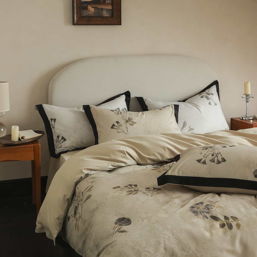 Botanical Satin-Feel Duvet Cover Set with Piped Edge and Envelope Shams