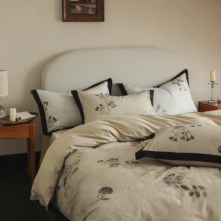 Botanical Satin-Feel Duvet Cover Set with Piped Edge and Envelope Shams