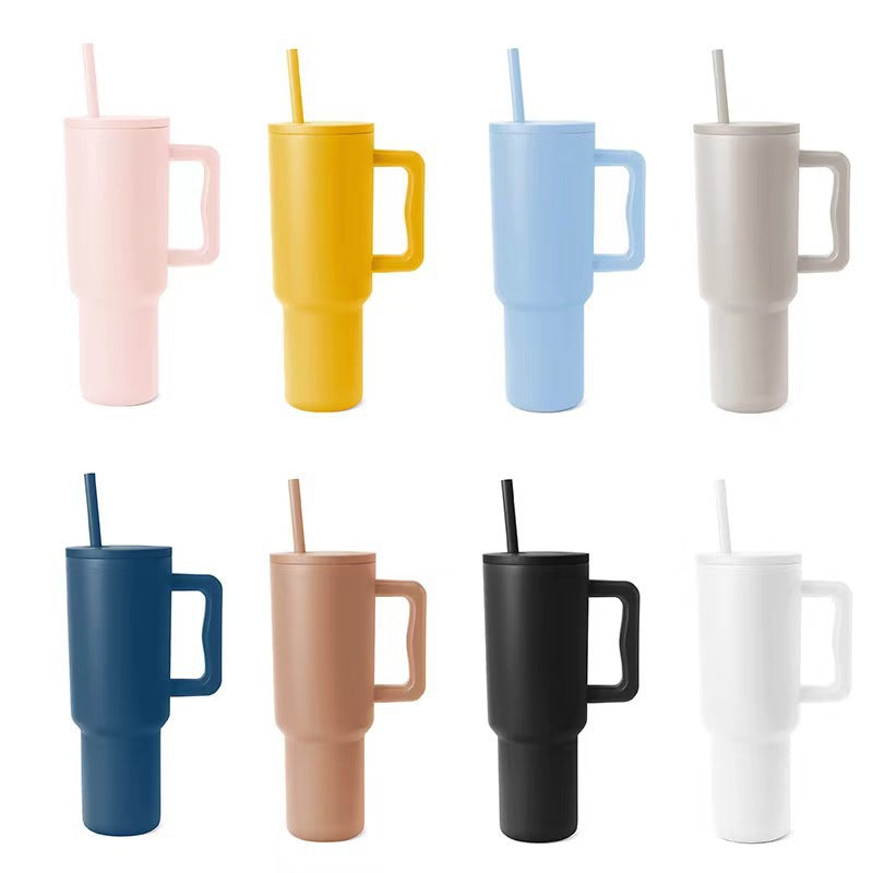 Women thermos cup with ergonomic handle and integrated straw Stornfield