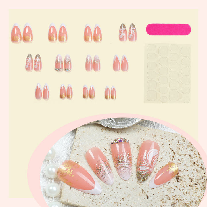 Artificial nail set with glamorous floral and glitter decorations Stornfield