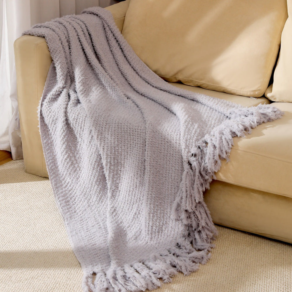 Women's knitted blanket with softest fleece and decorative fringes Stornfield