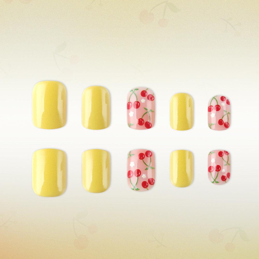 Artistic Cherry-Themed Gel Nail Art Stornfield