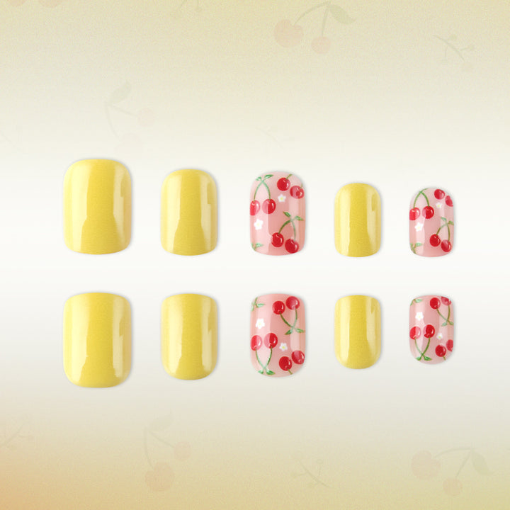 Artistic Cherry-Themed Gel Nail Art Stornfield