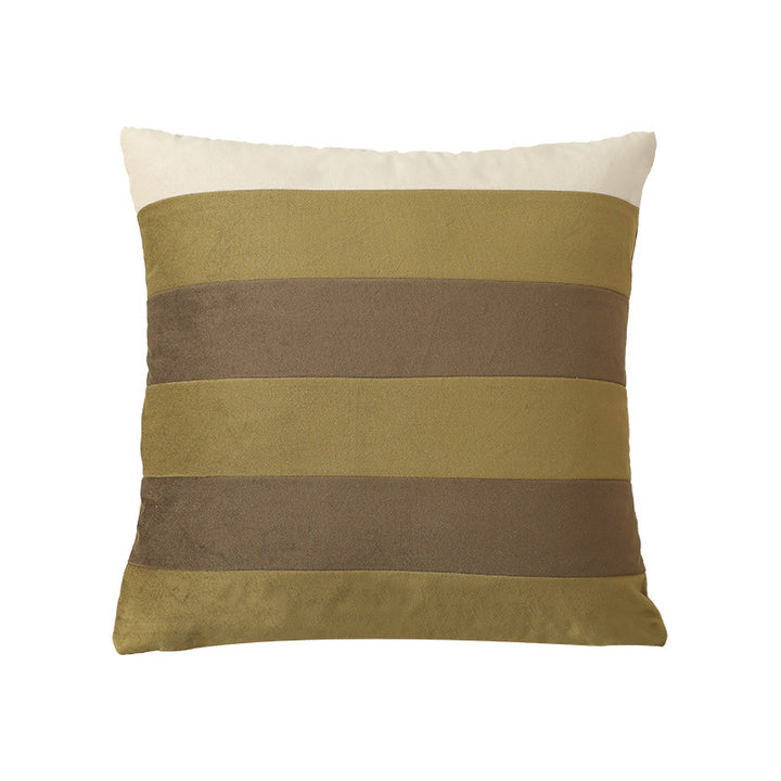 Striped square velvet decorative cushion with contrasting inserts