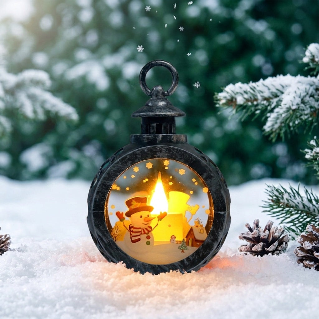 Christmas lantern with LED flame and festive design