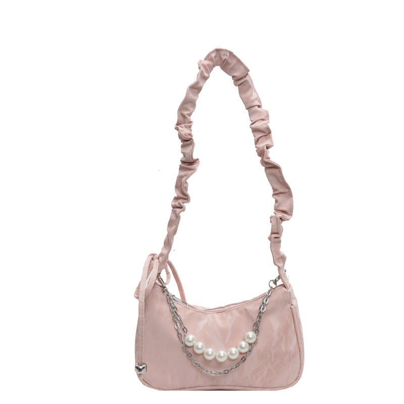 Elegant Pearl-Accented Handheld Bag