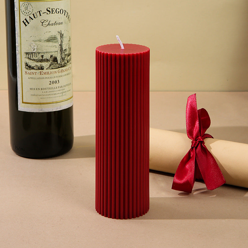 Textured Ribbed Vertical-Fluted Decorative Pillar Candle