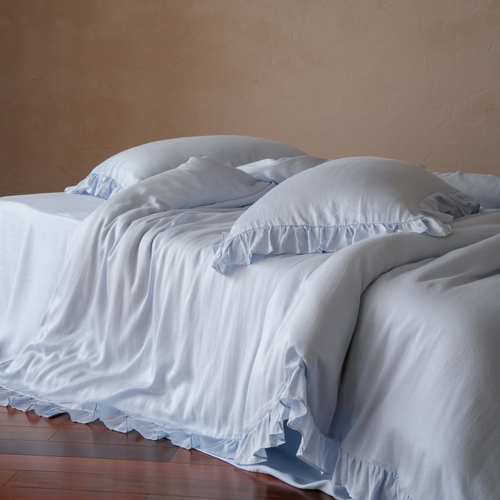 Ruffled Cotton-Linen Duvet Cover Set with Pillowcases and Fitted Sheet